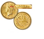 Монета 1 долар США 1853 року, золото 900 проба